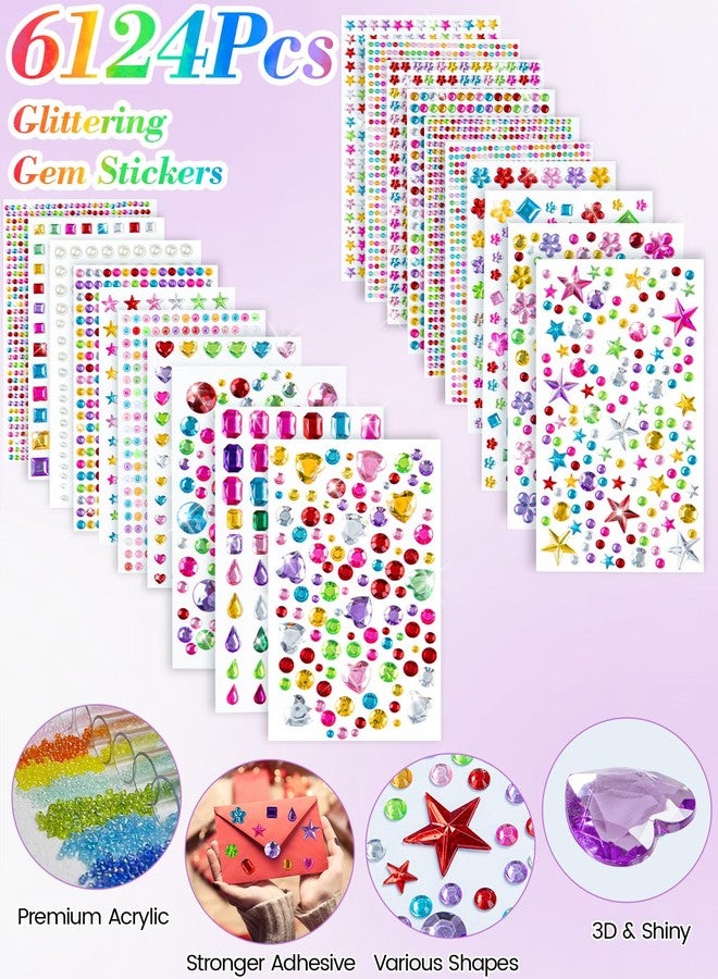 Rasoisof 6124Pcs Gem Stickers-Self-Adhesive Face Jewelry Stickers, Acrylic Gems DIY Crafts, Sparkling Heart-Shaped Rhinestone for Kids, for Party & Holiday Supplies - Image 5